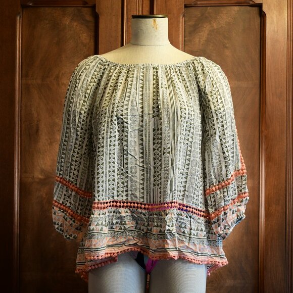 fever 3/4 Sleeve Blouse Southwestern Print Size M - Picture 2 of 5